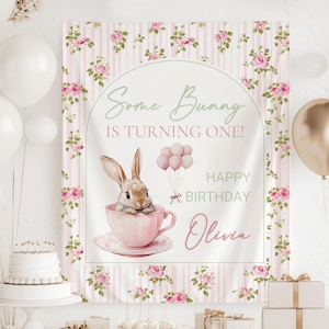 Some Bunny is Turning One Backdrop Bunny 1st Birthday Banner Custom 1st Birthday Backrop Bunny is One Birthday Decor Bunny Easter Birthday