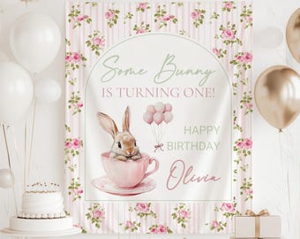 Some Bunny is Turning One Backdrop Bunny 1st Birthday Banner Custom 1st Birthday Backrop Bunny is One Birthday Decor Bunny Easter Birthday
