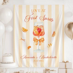 Love at First Spritz Banner Custom Aperol Spritz Bachelorette Sign Orange Spritz Bridal Shower Backdrop Cocktail Party Decor Summer Wedding