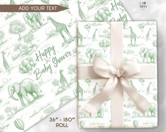 Sage Toile Safari Geschenkpapier Gender Neutral Baby Shower Geschenkverpackung Custom Roll Jungle