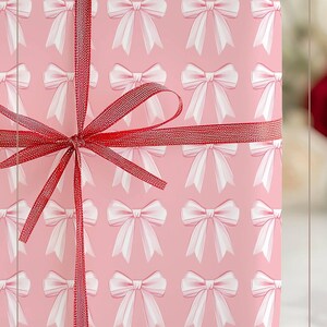 Girly Pink Bow Wrapping Paper Girl Birthday Pink Gift Wrap Coquette Bow ...