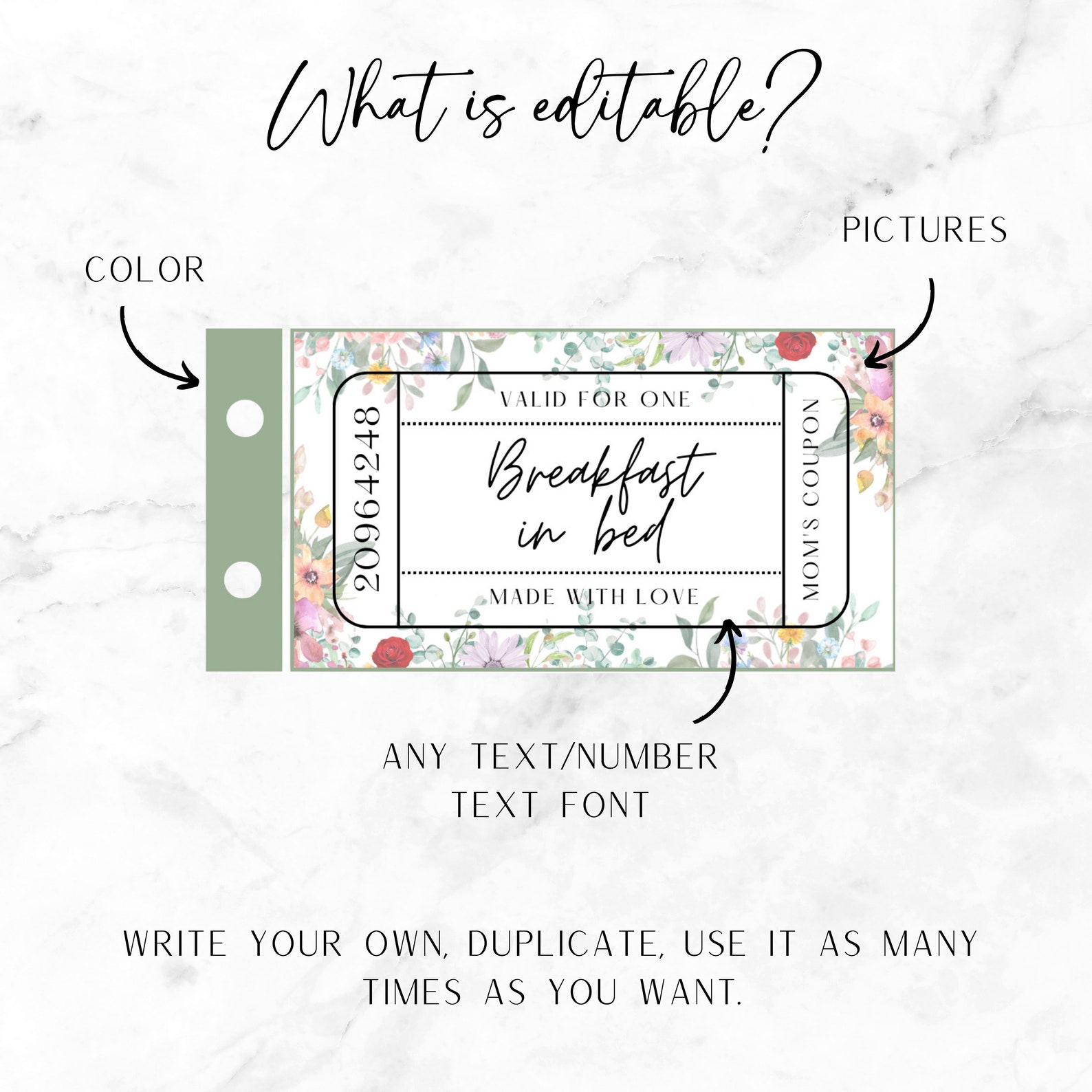 Wildflower Mama Birthday Gift Coupon Book for Mom Editable Coupon