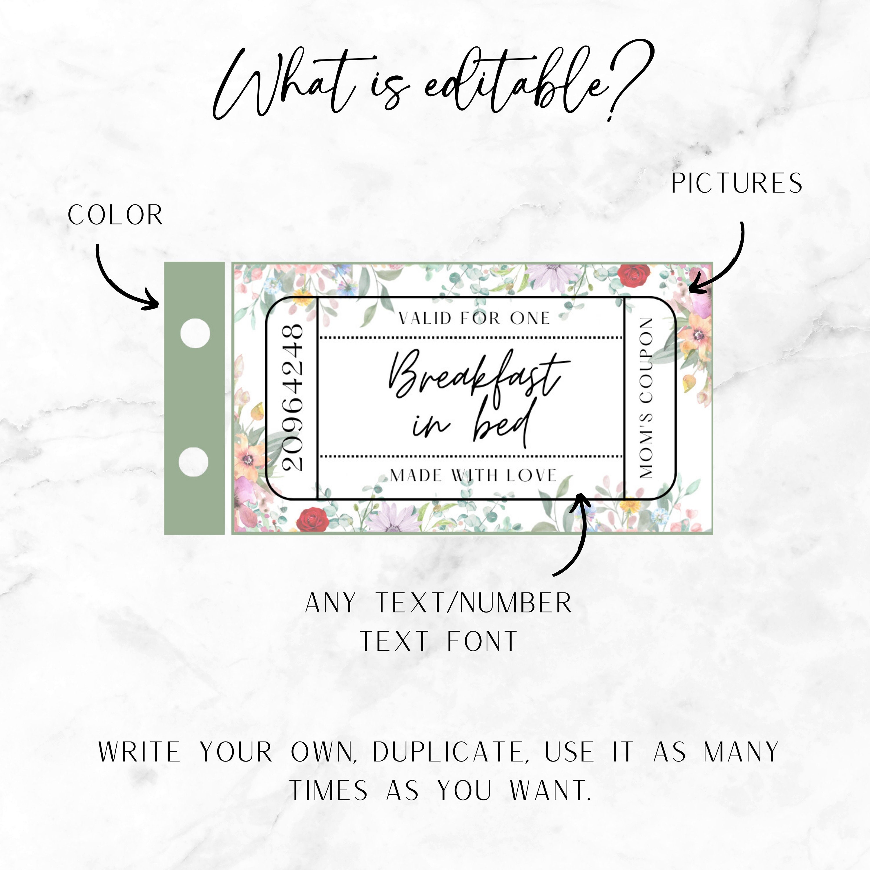 Wildflower Mama Birthday Gift Coupon Book for Mom Editable Coupon