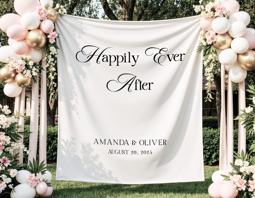 Date Backdrop Happily Ever After Backdrop Custom Wedding Date Fabric Banner Garden ...