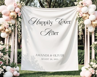 Happily Ever After Backdrop Custom Wedding Date Fabric Banner Garden Wedding Decoration Mr Mrs Name Wall Tapestry Happily Ever After Sign