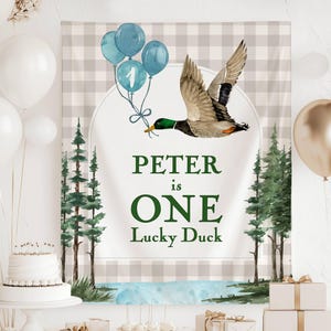One Lucky Duck Banner Personalized Mallard Duck Birthday Summer Boy Birthday Party Decor 1st Birthday Duck Backdrop Lucky Duck Tapestry
