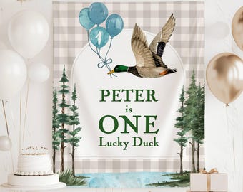 One Lucky Duck Banner: Personalized 1st Birthday Party Decor, Wall Tapestry