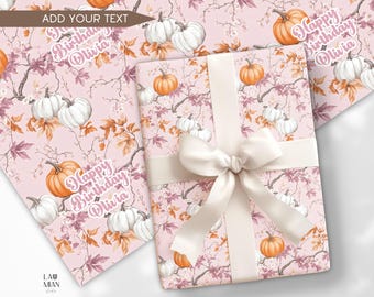 Cute Pink Pumpkin Wrapping Paper Fall Birthday Gift Wrap Halloween Girly Wrap Sheet Daughter Birthday Gift Packaging Pumpkin Toile Gift Wrap