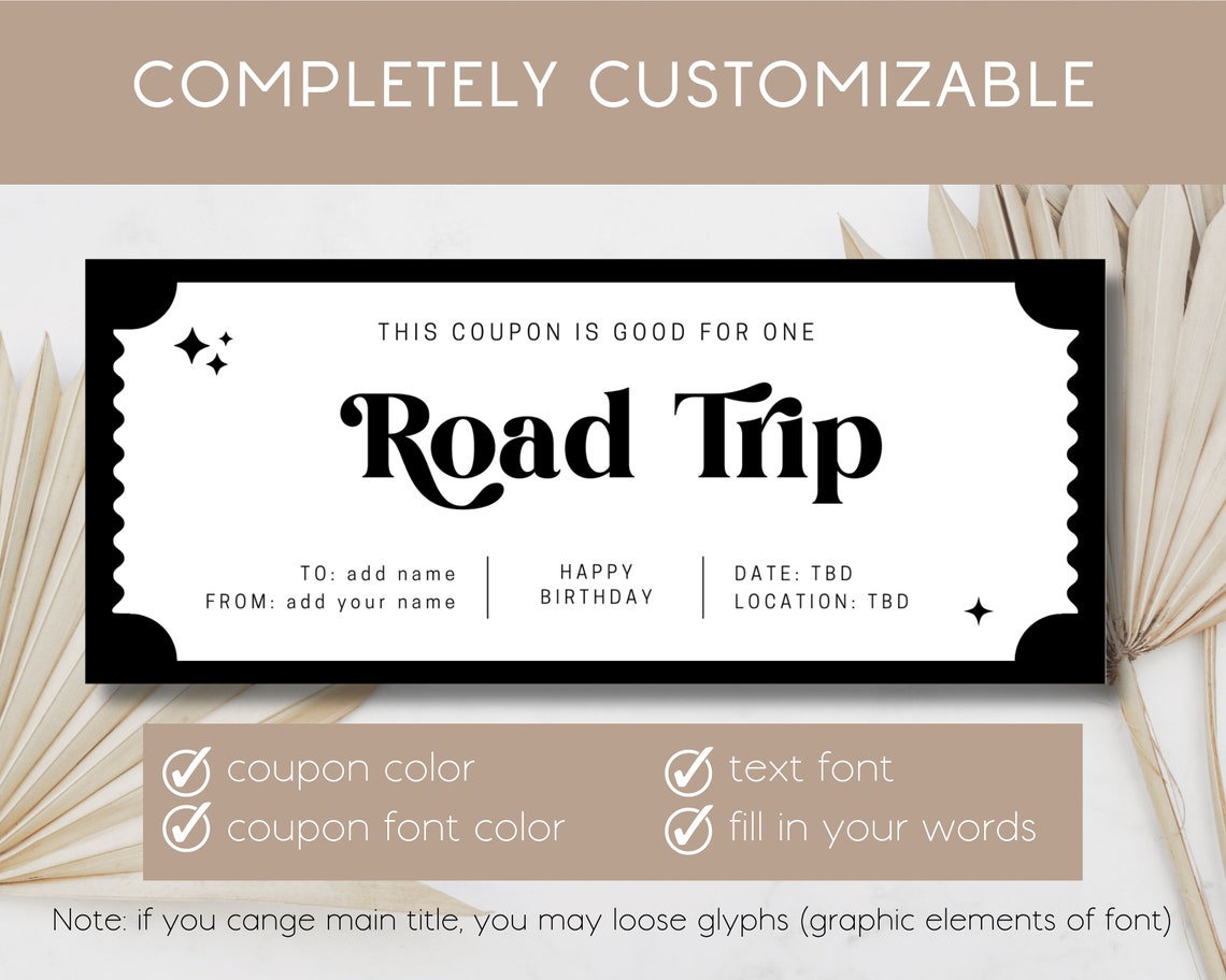 Custom Road Trip Coupon Travel Surprise Gift for Best Friend Road Trip ...