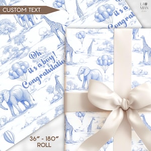 Carta da regalo per baby shower Carta da regalo Safari Toile de Jouy Carta da regalo blu Toile Carta da regalo Safari con animali Confezione regalo per neonato