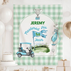 Custom Golf First Birthday Party Banner Golf Masters 1st Birthday Banner Master Golf 1st Birthday Backdrop Mastered First Year Banner Golf