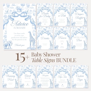 Safari Toile Baby Shower Sign Bundle Elegant Baby Shower Sign French Blue Decor Baby Boy Shower Printable Sign to Frame Baby Shower Party