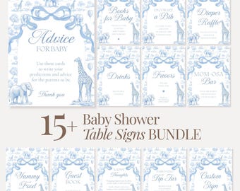 Safari Toile Baby Shower Sign Bundle Elegant Baby Shower Sign French Blue Decor Baby Boy Shower Printable Sign to Frame Baby Shower Party