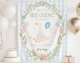 Silly Goose 1st Birthday Banner Silly Goose Birthday Decor Personalized Boy 2nd Birthday Backdrop Funny Goose Birthday Party Welcome Sign