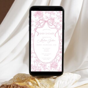 Luxury Dior Style Blush Pink Digital Invite Pink Toile Floral