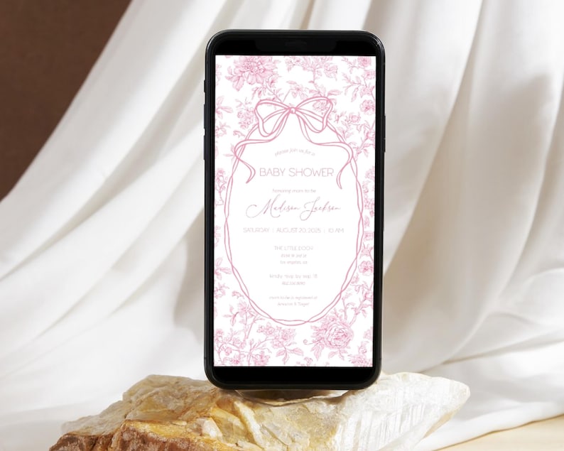 Luxury Dior Style Blush Pink Digital Invite Pink Toile Floral