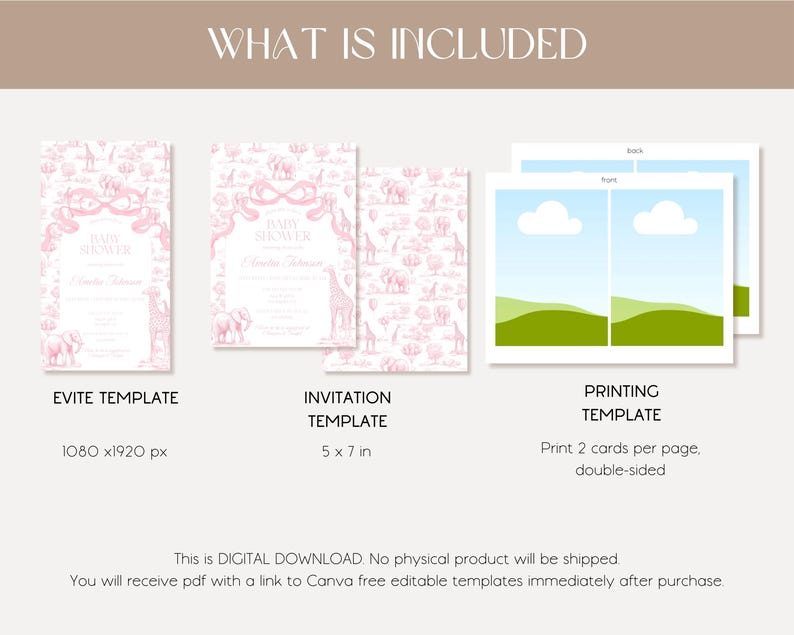 Baby Girl Shower Invitation Template Luxury Dior Style Blush Pink Digital Invitation Pink Toile Safari Invite DIY Canva Template Baby Shower image 5
