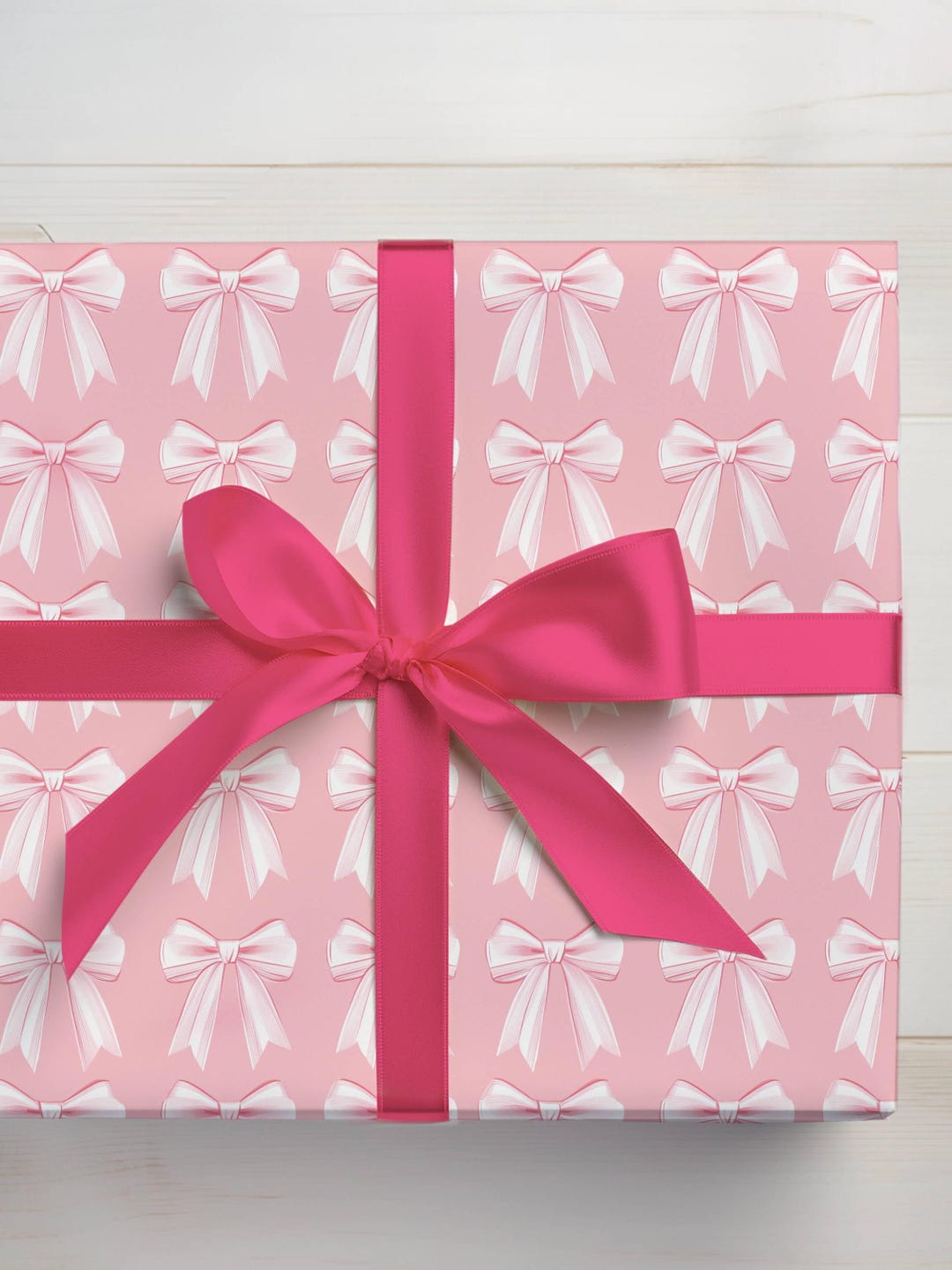 Girly Pink Bow Wrapping Paper Girl Birthday Pink Gift Wrap Coquette Bow ...