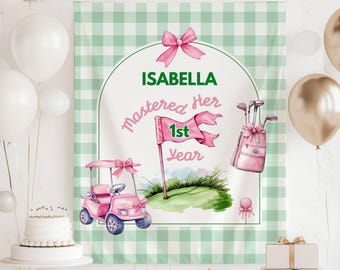 Mastered Her First Year Banner Girl 1st Birthday Golf Backdrop
