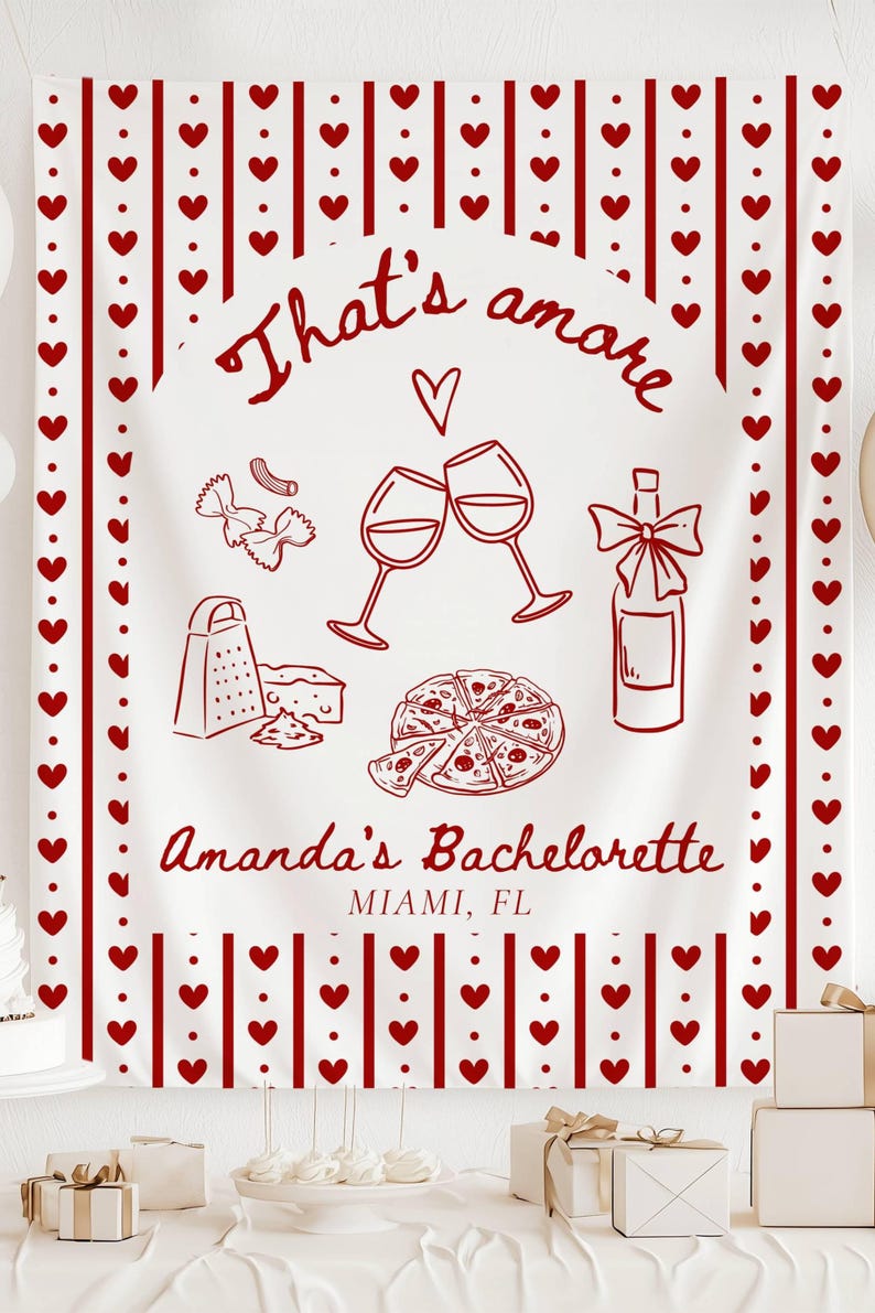 Thats Amore Bachelorette Banner Personalized Italian Bridal Shower Wall Tapestry Pizza Party image 10