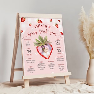 Milestone Board Template Strawberry 1st Birthday Party Sign