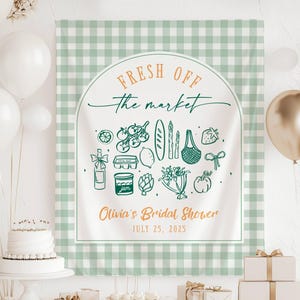 Fresh Off The Market Bachelorette Banner Off The Market Decor Bridal Shower Gingham Market Bridal Shower She&#39;s Off The Market Banner Bride