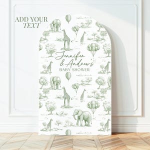 Personalized Green Toile Safari Arch Panel DIY Baby Shower Giant Decor Neutral Baby Shower Toile Arch Backdrop Sage Baby Shower Billboard