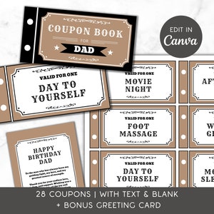 Personalizable Birthday Coupon Book for Dad Custom Gift for Papa Coupon ...