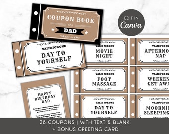 Personalizable Birthday Coupon Book for Dad Custom Gift for Papa