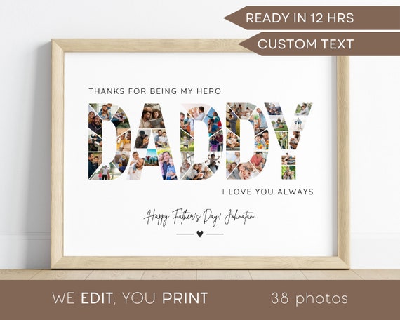 Custom Dad Wall Art Custom Daddy Photo Gift Dad Photo Collage Daddy Last Minute Dad Gift Printable Papa Photo Collage Art Dad Printable Pic