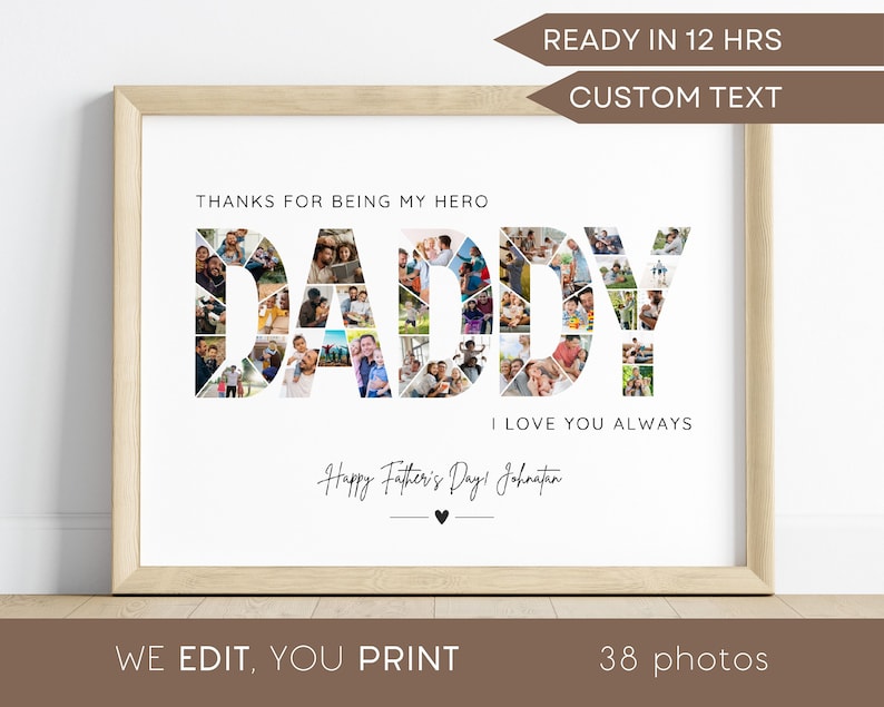 Custom Dad Wall Art Custom Daddy Photo Gift Dad Photo Collage Daddy