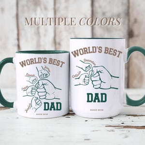 Custom Best Dad Mug Green Handle Fathers Day Cup Papa Kid Name Mug Dad Hand Kid Hand Coffee Mug Kid Name Birthday Gift Daddy Name Keepsake