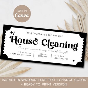 House Cleaning Gift Coupon Home Cleaning Voucher Editable Certificate New Home Help Ticket Custom Template Gift for Grandma Get Well Gift