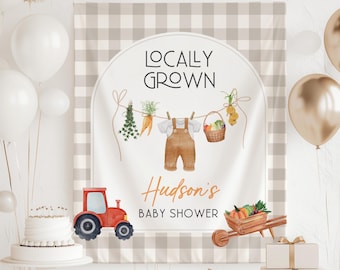 Locally Grown Baby Shower Decor Locally Grown Boy Baby Shower Backdrop Farmers Market Baby Shower Sign Locally Grown Backdrop Custom Name