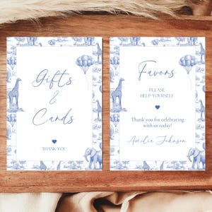 Enseigne pour baby shower Safari pour carte et cadeau Plaque bleue pour table de baby shower Plaque pour baby shower, impression chinoises pour baby shower, bleu poussiéreux avec animaux