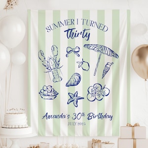 Summer I Turned Birthday Banner Custom Coastal Birthday Party Decor Beach 30th Birthday Tapestry Summer I Turned Thirty Photo Backdrop