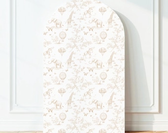 Beige Toile de Jouy Arch Backdrop Chinoiserie Safari Baby Shower Backdrop Digital Print File
