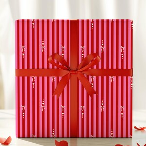 Valentines Day Wrapping Paper Pink Red Striped Gift Wrap Girlfriend Birthday Gift Wrapping Paper Roll Love Heart Gift Wrap Wife Anniversary