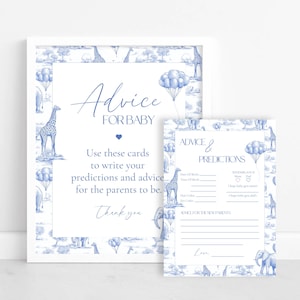 Blauwe toile de jouy-advies voor babykaartsjabloon Chinoiserie babybrunchadvies voor babybord Blauw safari-toilebordadvies voor babykaarten