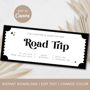 Custom Road Trip Coupon Travel Surprise Gift for Best Friend Road Trip Voucher Editable Coupon Template Road Trip Gift Voucher Custom Text