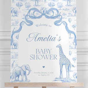 Blue Toile Baby Shower Welcome Sign Chinoiserie Boy Baby Shower Welcome Sign Editable Template Canva Welcome Sign Toile Baby Shower Decor image 7