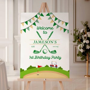 1st Birthday Golf Welcome Sign Golf First Birthday Party Decoration Golf Hole Poster for Kid Birthday Party Mastered First Year Welcome Sign