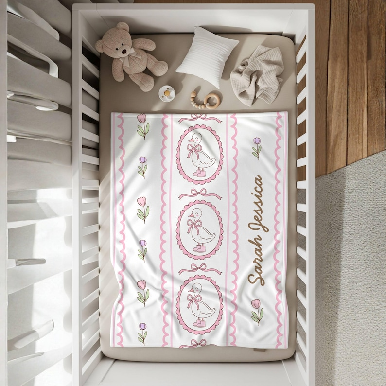 Personalized Silly Goose Woven Blanket Heirloom Baby Girl Gift Pink Goose Nursery Decor Custom 1st Birthday Keepsake Throw Velvet Plush 30×40