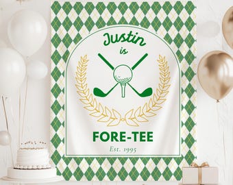 Fore-Tee 40th Birthday Banner | Golf Argyle Backdrop | Personalized Party Welcome Sign