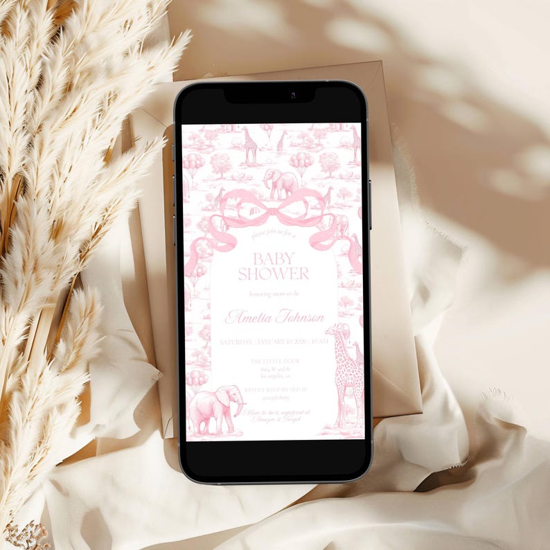Baby Girl Shower Invitation Template Luxury Dior Style Blush Pink Digital Invitation Pink Toile Safari Invite DIY Canva Template Baby Shower image 4
