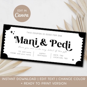 Mani Pedi Gift Coupon Girls Day Voucher Custom Text Manicure Ticket for Wife Birthday Coupon Pedicure Gift for Lady 16th Birthday Gift Idea