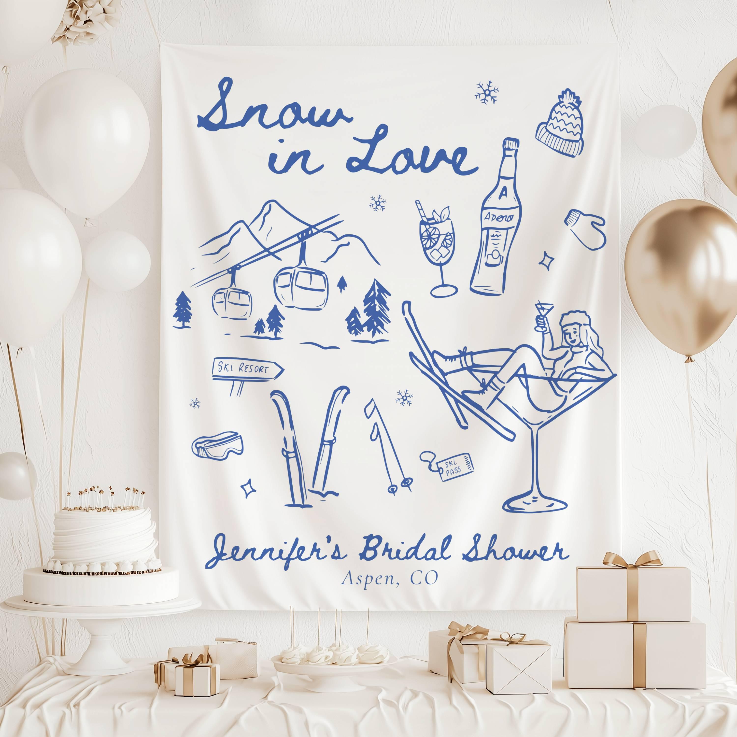 冬のアフタースキーの背景幕、雪の中の愛を表現できるパーソナライズされたバナー、冬のブライダルシャワーのサイン、冬の結婚式の写真の背景幕、アフタースキー、独身パーティー  - Etsy 日本, image size:3000x3000