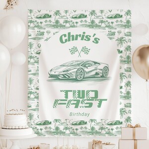 Two Fast Birthday Banner Custom Two Fast Welcome Sign Race Car Party Backdrop Race Car Birthday Banner Second Birthday Decor Racing Party