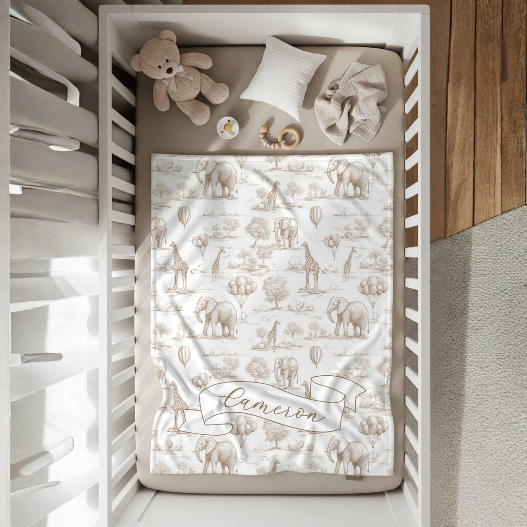 Vintage Safari Personalized Baby Blanket Beige Nursery Decor ...