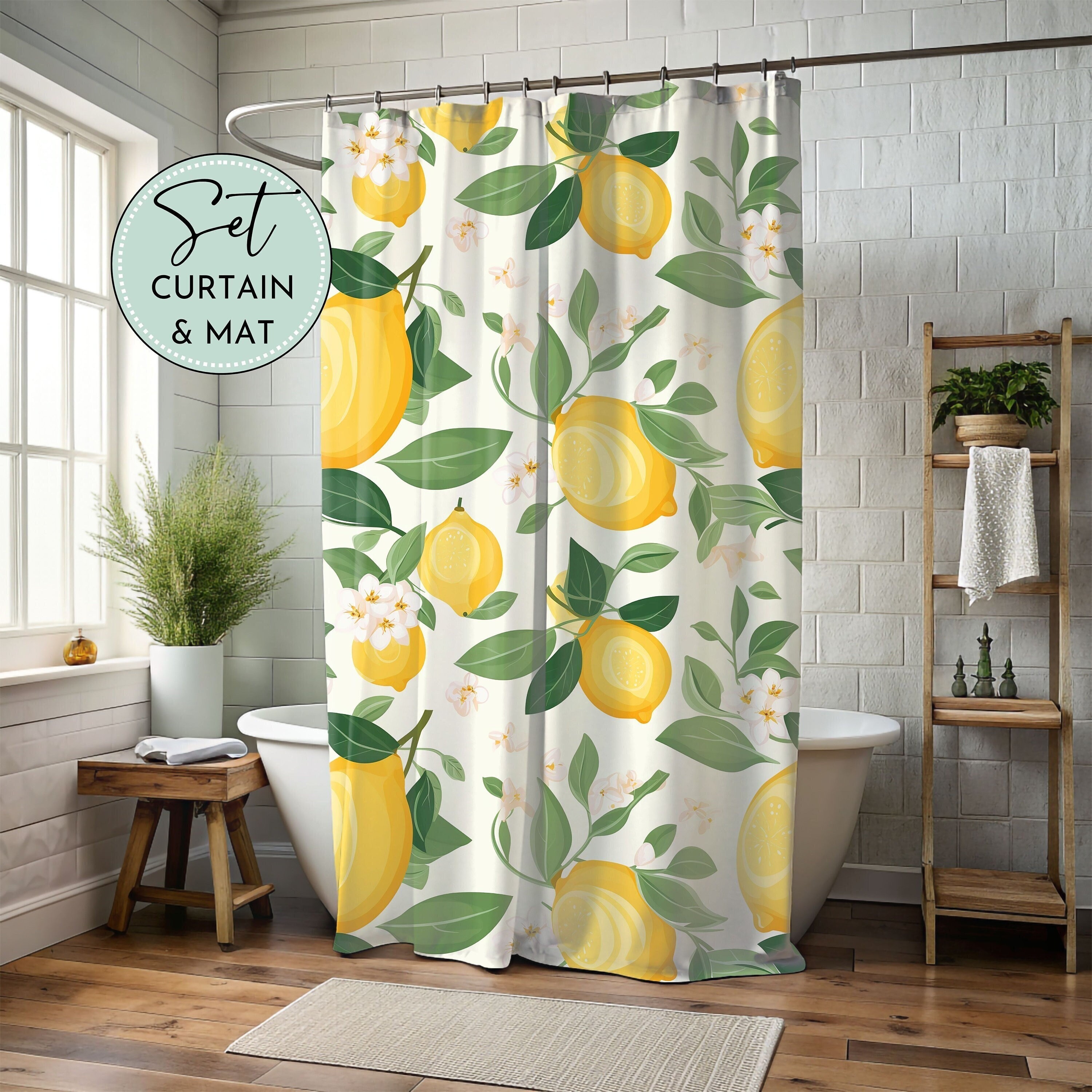 Lemon Shower Curtain Fruit Bath Curtain Student Flat Shower Curtain